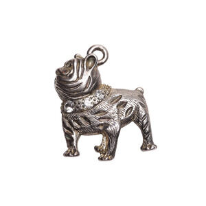 Silver Tone Bulldog Metal Pendant With Rhinestone Collar- 1" x 1"
